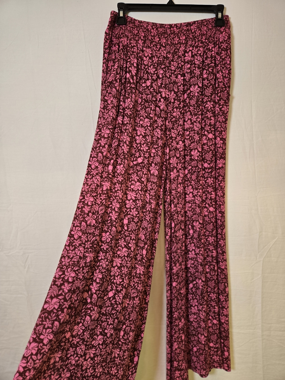 Rip Curl  Pink And Burgundy Floral Wide Leg Pants